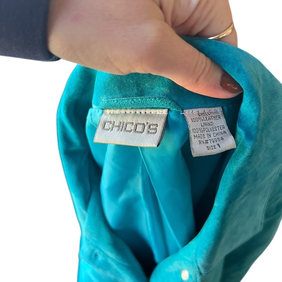 Vintage Genuine Suede Leather Turquoise Southwestern Jacket Chicos Sz 1 - Picture 2 of 6